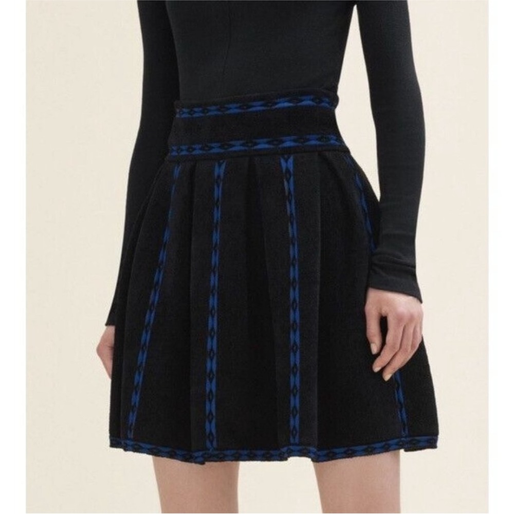NWT Maje Jerome Jacquard Knit Flare Skirt Black Blue size 3